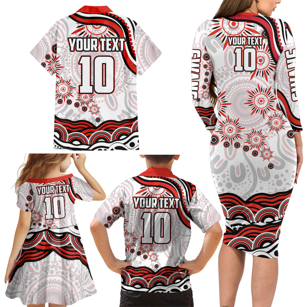 Personalized Sydney Swans Football Mascot Family Matching Long Sleeve Bodycon Dress and Hawaiian Shirt Aboriginal Dot Art - Dreamtime Football Mascot