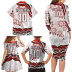 Personalized Sydney Swans Football Mascot Family Matching Long Sleeve Bodycon Dress and Hawaiian Shirt Aboriginal Dot Art - Dreamtime Football Mascot