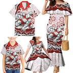 Personalized Sydney Swans Football Mascot Family Matching Mermaid Dress and Hawaiian Shirt Aboriginal Dot Art - Dreamtime Football Mascot