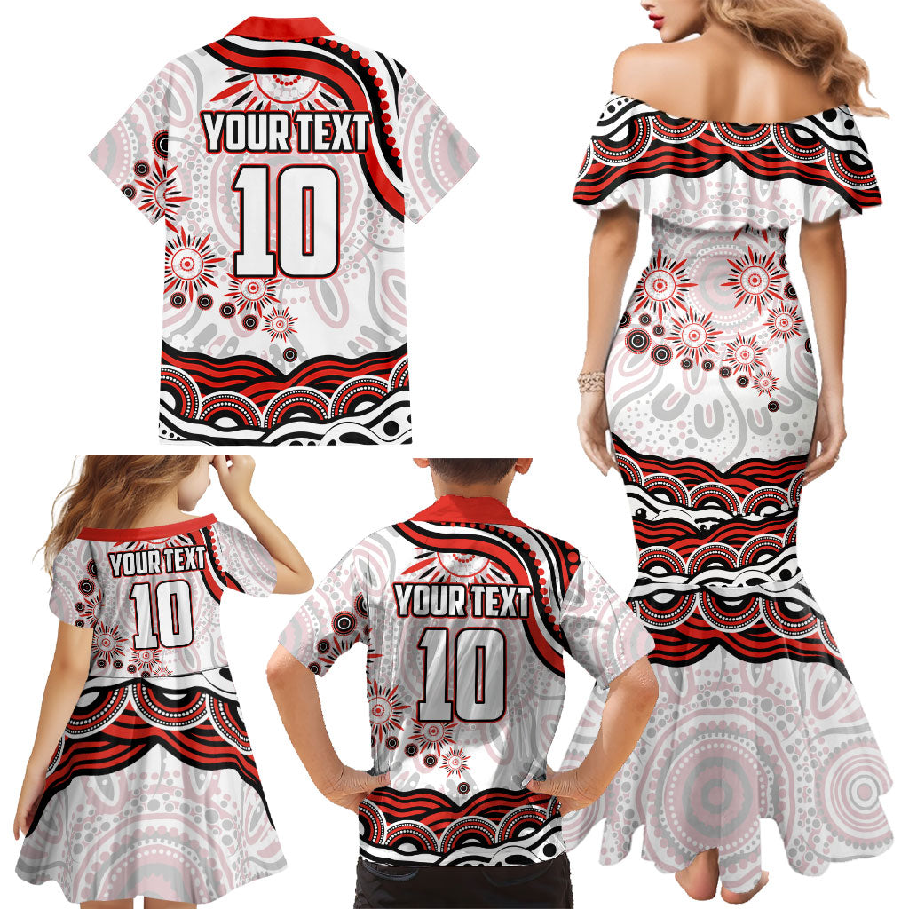 Personalized Sydney Swans Football Mascot Family Matching Mermaid Dress and Hawaiian Shirt Aboriginal Dot Art - Dreamtime Football Mascot