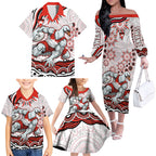 Personalized Sydney Swans Football Mascot Family Matching Off The Shoulder Long Sleeve Dress and Hawaiian Shirt Aboriginal Dot Art - Dreamtime Football Mascot