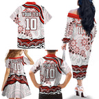 Personalized Sydney Swans Football Mascot Family Matching Off The Shoulder Long Sleeve Dress and Hawaiian Shirt Aboriginal Dot Art - Dreamtime Football Mascot