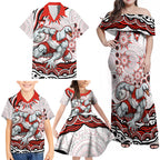 Personalized Sydney Swans Football Mascot Family Matching Off Shoulder Maxi Dress and Hawaiian Shirt Aboriginal Dot Art - Dreamtime Football Mascot