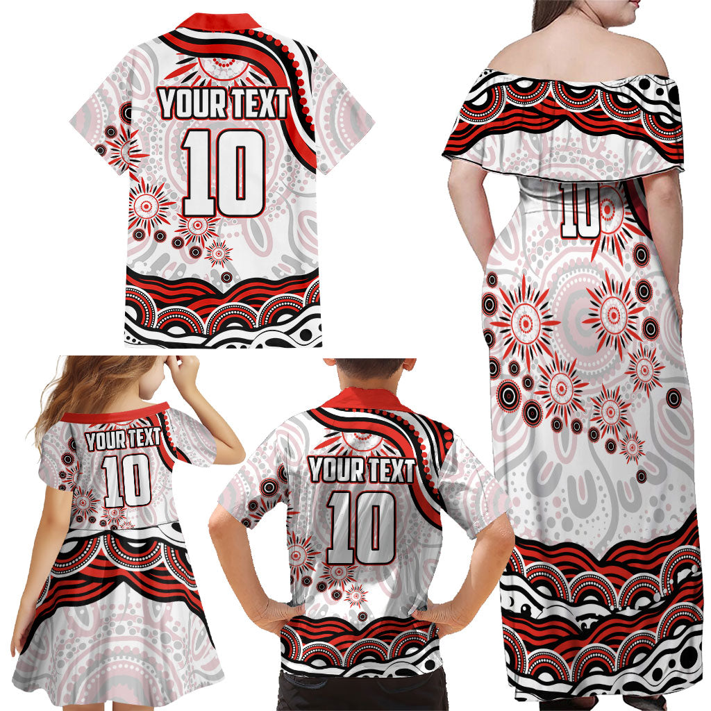 Personalized Sydney Swans Football Mascot Family Matching Off Shoulder Maxi Dress and Hawaiian Shirt Aboriginal Dot Art - Dreamtime Football Mascot