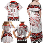 Personalized Sydney Swans Football Mascot Family Matching Off Shoulder Maxi Dress and Hawaiian Shirt Aboriginal Dot Art - Dreamtime Football Mascot