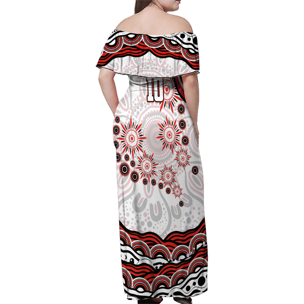 Personalized Sydney Swans Football Mascot Family Matching Off Shoulder Maxi Dress and Hawaiian Shirt Aboriginal Dot Art - Dreamtime Football Mascot