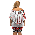 Personalized Sydney Swans Football Mascot Family Matching Off Shoulder Short Dress and Hawaiian Shirt Aboriginal Dot Art - Dreamtime Football Mascot