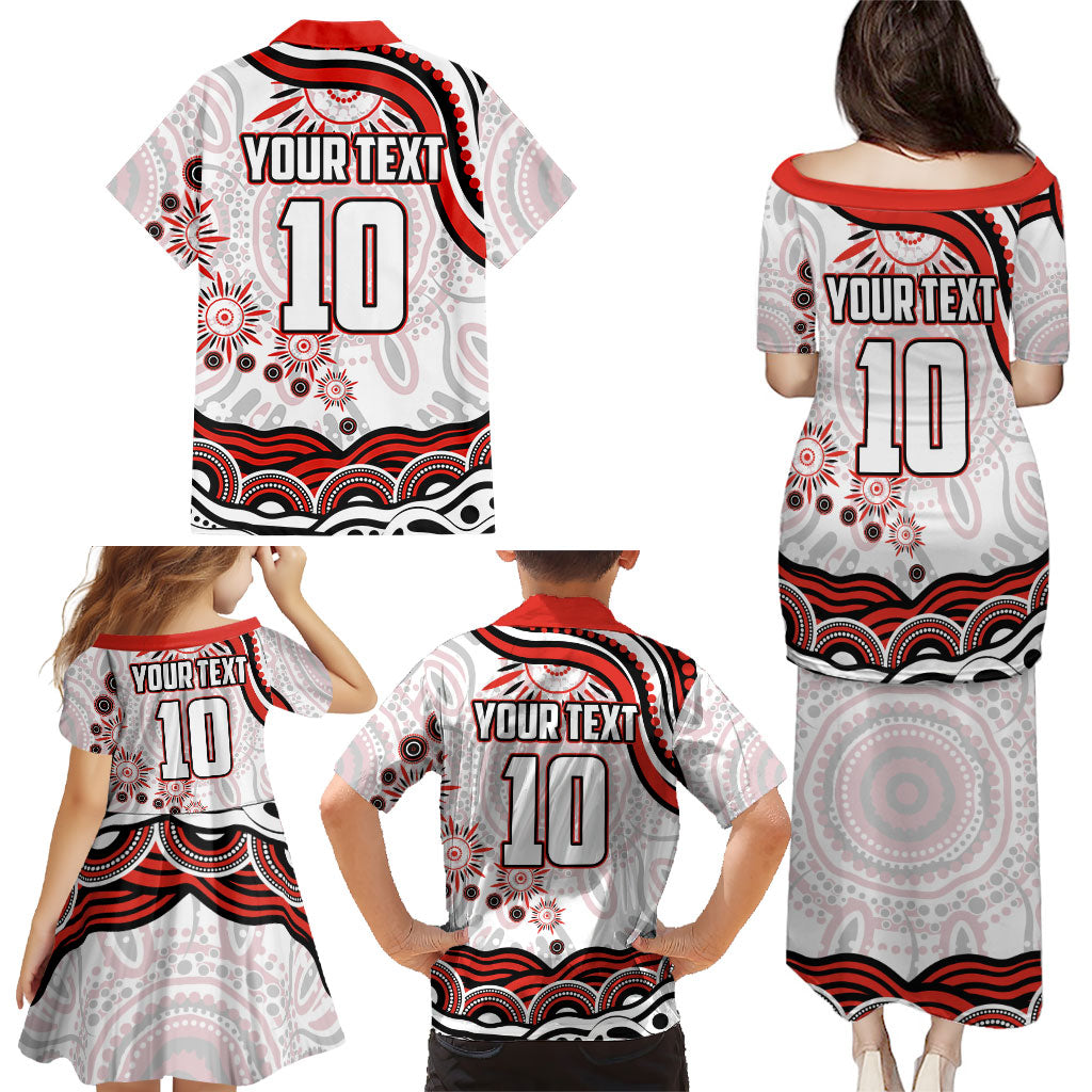 Personalized Sydney Swans Football Mascot Family Matching Puletasi and Hawaiian Shirt Aboriginal Dot Art - Dreamtime Football Mascot