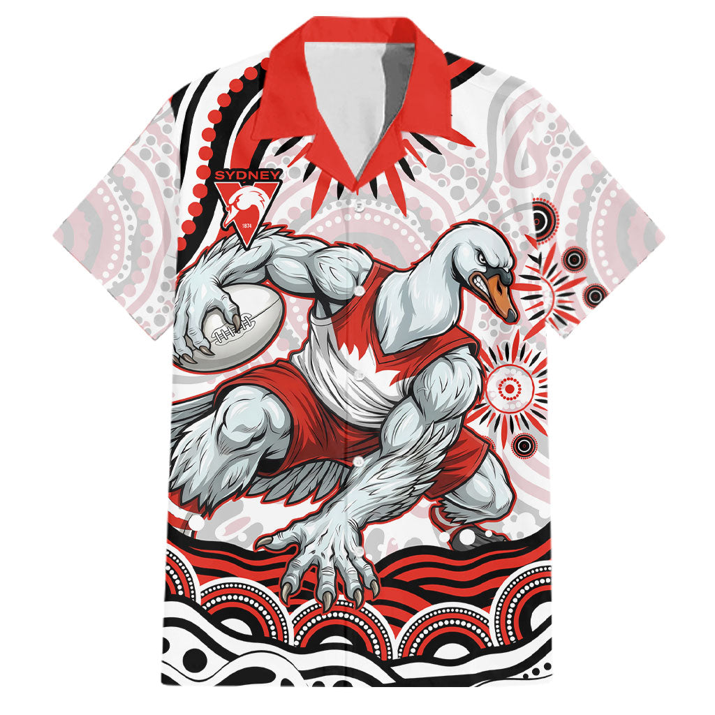 Personalized Sydney Swans Football Mascot Family Matching Puletasi and Hawaiian Shirt Aboriginal Dot Art - Dreamtime Football Mascot