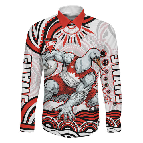 Personalized Sydney Swans Football Mascot Family Matching Puletasi and Hawaiian Shirt Aboriginal Dot Art - Dreamtime Football Mascot