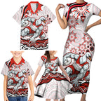 Personalized Sydney Swans Football Mascot Family Matching Short Sleeve Bodycon Dress and Hawaiian Shirt Aboriginal Dot Art - Dreamtime Football Mascot