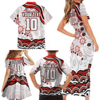Personalized Sydney Swans Football Mascot Family Matching Short Sleeve Bodycon Dress and Hawaiian Shirt Aboriginal Dot Art - Dreamtime Football Mascot