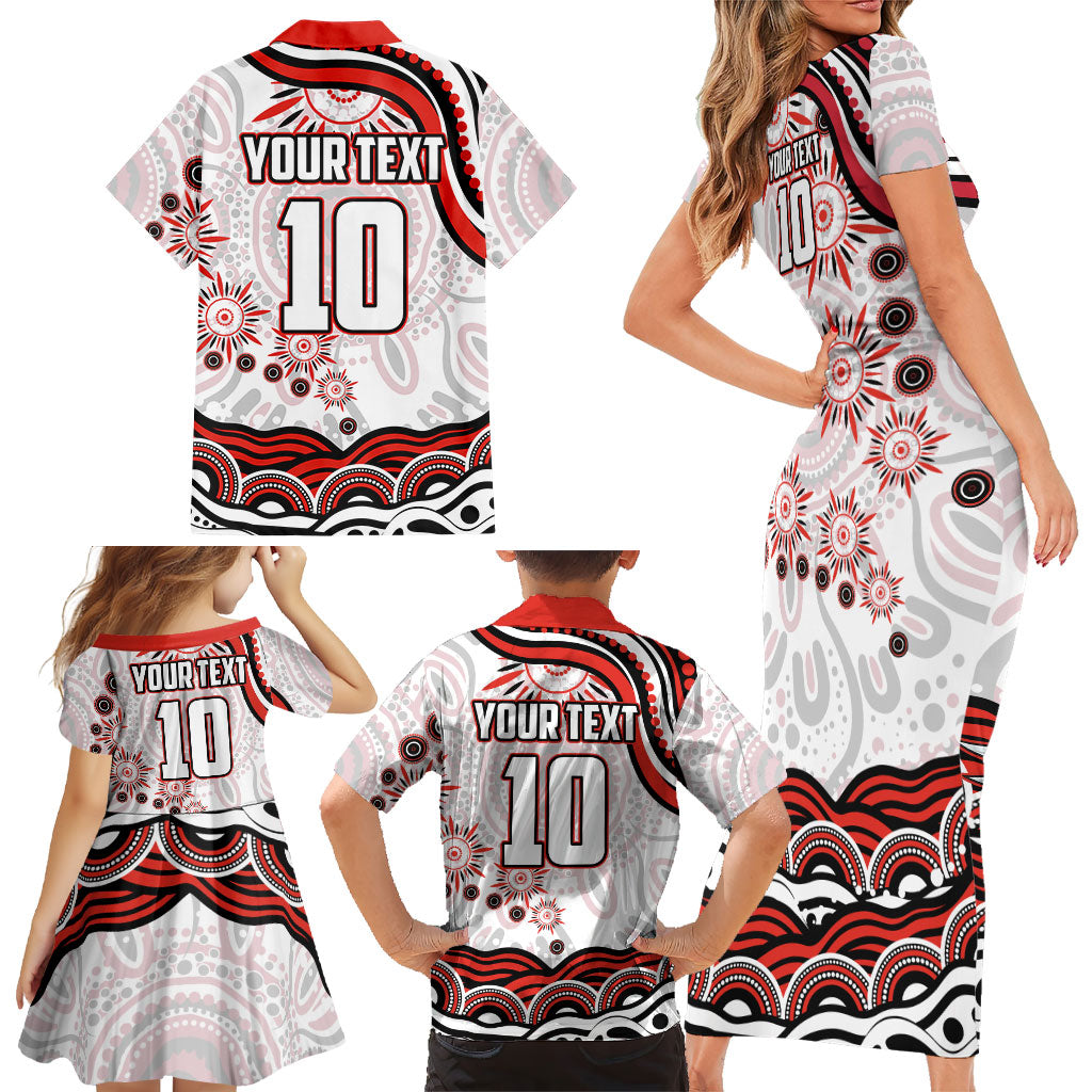 Personalized Sydney Swans Football Mascot Family Matching Short Sleeve Bodycon Dress and Hawaiian Shirt Aboriginal Dot Art - Dreamtime Football Mascot