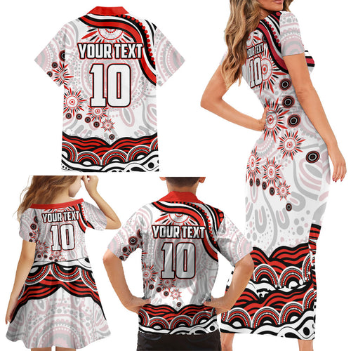 Personalized Sydney Swans Football Mascot Family Matching Short Sleeve Bodycon Dress and Hawaiian Shirt Aboriginal Dot Art - Dreamtime Football Mascot
