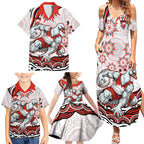 Personalized Sydney Swans Football Mascot Family Matching Summer Maxi Dress and Hawaiian Shirt Aboriginal Dot Art - Dreamtime Football Mascot