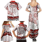 Personalized Sydney Swans Football Mascot Family Matching Summer Maxi Dress and Hawaiian Shirt Aboriginal Dot Art - Dreamtime Football Mascot