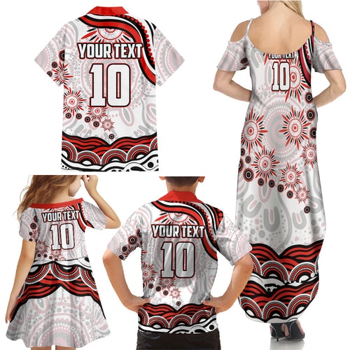 Personalized Sydney Swans Football Mascot Family Matching Summer Maxi Dress and Hawaiian Shirt Aboriginal Dot Art - Dreamtime Football Mascot