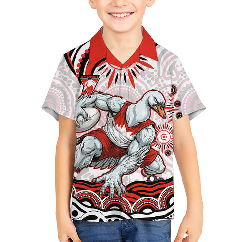 Personalized Sydney Swans Football Mascot Family Matching Summer Maxi Dress and Hawaiian Shirt Aboriginal Dot Art - Dreamtime Football Mascot