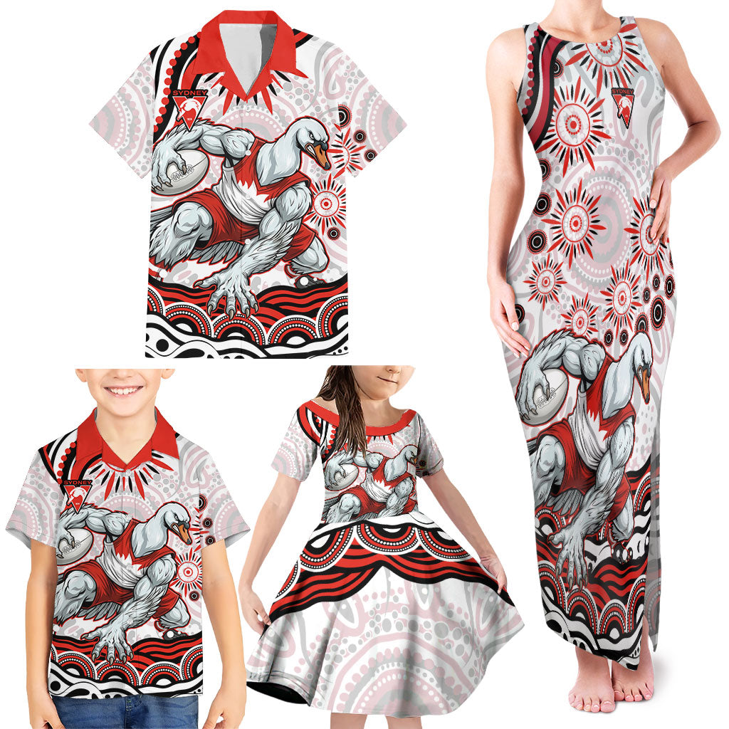 Personalized Sydney Swans Football Mascot Family Matching Tank Maxi Dress and Hawaiian Shirt Aboriginal Dot Art - Dreamtime Football Mascot