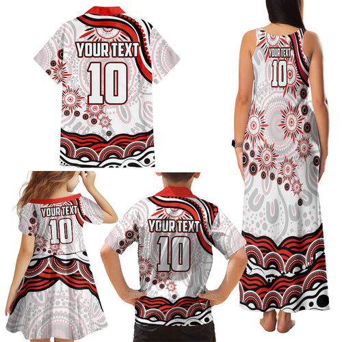Personalized Sydney Swans Football Mascot Family Matching Tank Maxi Dress and Hawaiian Shirt Aboriginal Dot Art - Dreamtime Football Mascot
