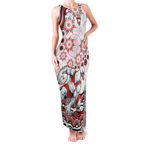 Personalized Sydney Swans Football Mascot Family Matching Tank Maxi Dress and Hawaiian Shirt Aboriginal Dot Art - Dreamtime Football Mascot