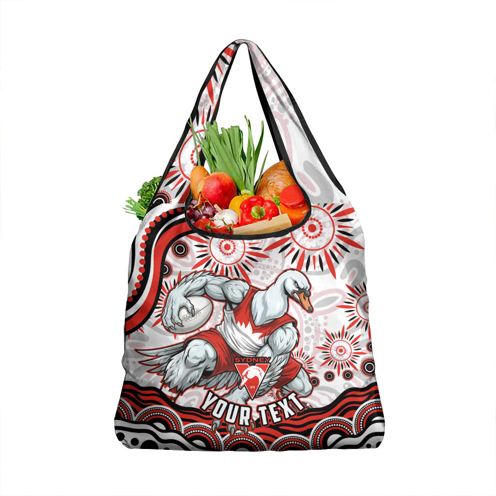 Personalized Sydney Swans Football Mascot Grocery Bag Aboriginal Dot Art - Dreamtime Football Mascot
