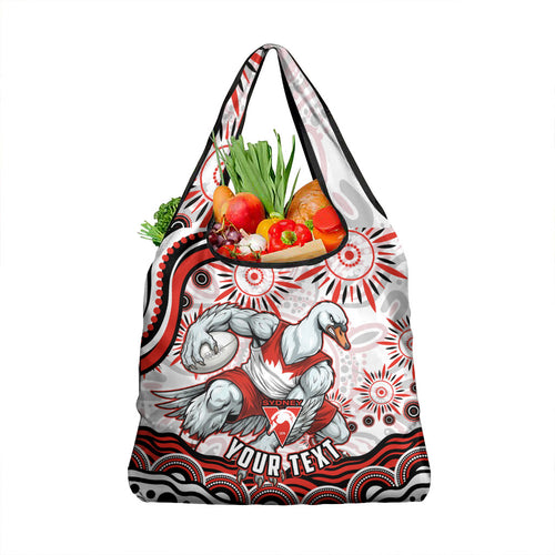 Personalized Sydney Swans Football Mascot Grocery Bag Aboriginal Dot Art - Dreamtime Football Mascot
