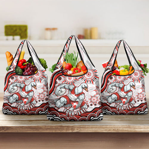 Personalized Sydney Swans Football Mascot Grocery Bag Aboriginal Dot Art - Dreamtime Football Mascot
