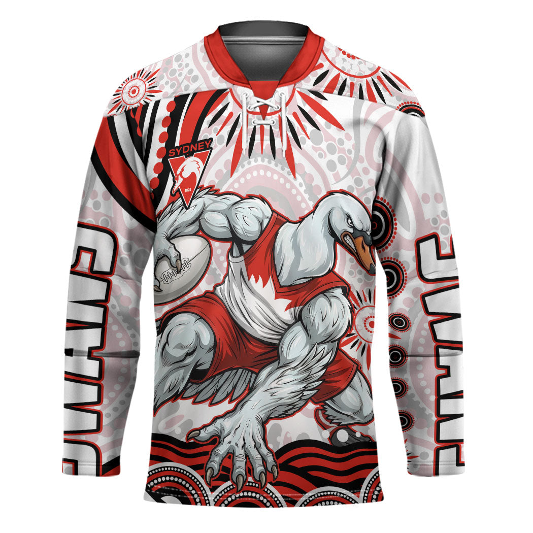 Personalized Sydney Swans Football Mascot Hockey Jersey Aboriginal Dot Art - Dreamtime Football Mascot
