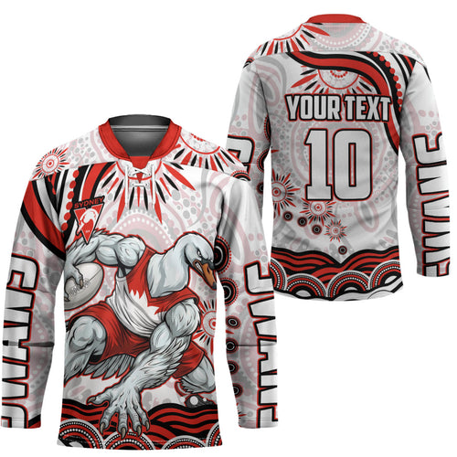Personalized Sydney Swans Football Mascot Hockey Jersey Aboriginal Dot Art - Dreamtime Football Mascot