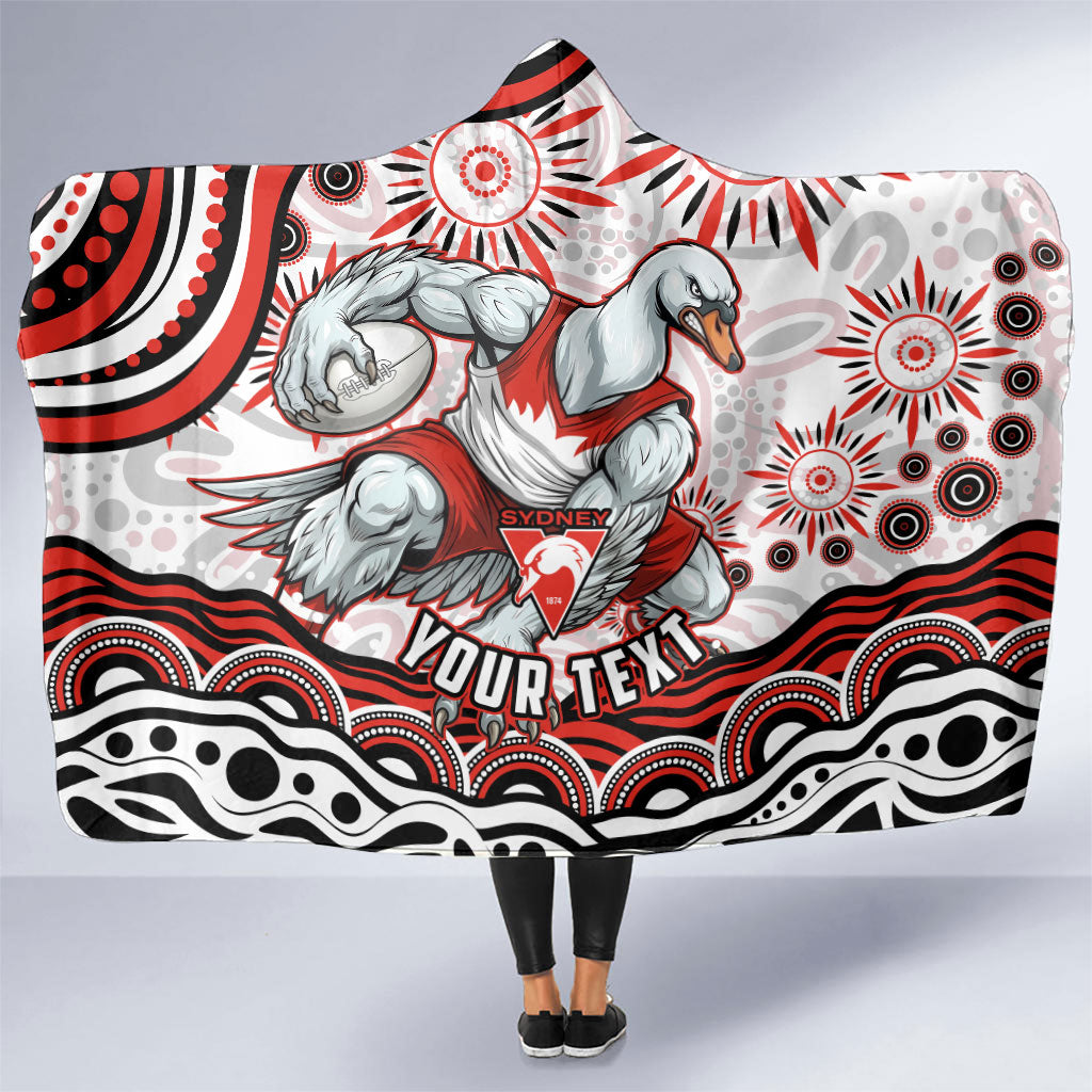 Personalized Sydney Swans Football Mascot Hooded Blanket Aboriginal Dot Art - Dreamtime Football Mascot