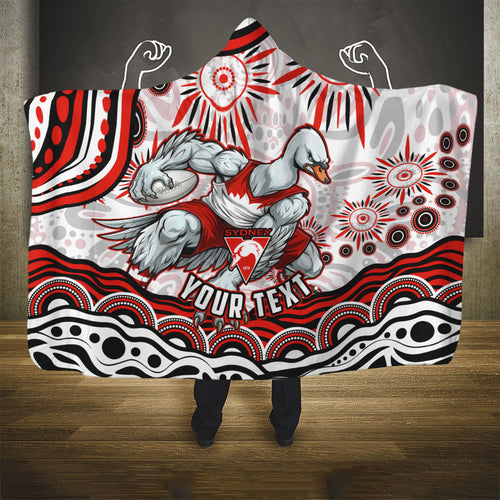 Personalized Sydney Swans Football Mascot Hooded Blanket Aboriginal Dot Art - Dreamtime Football Mascot