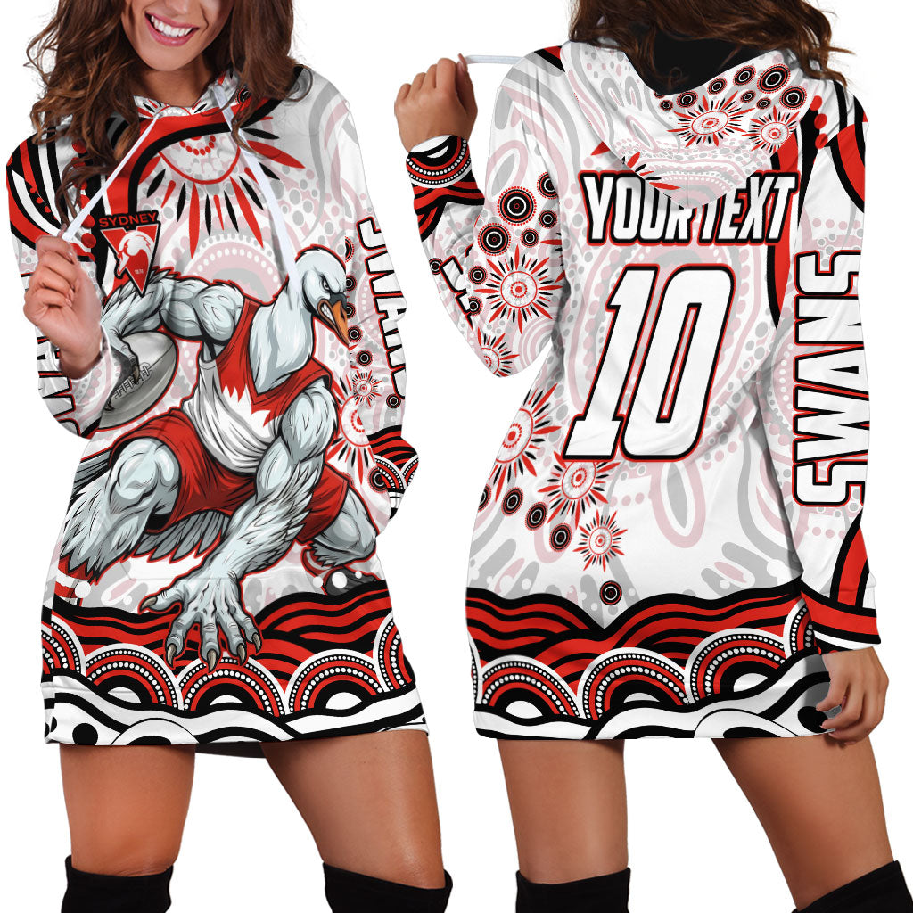 Personalized Sydney Swans Football Mascot Hoodie Dress Aboriginal Dot Art - Dreamtime Football Mascot