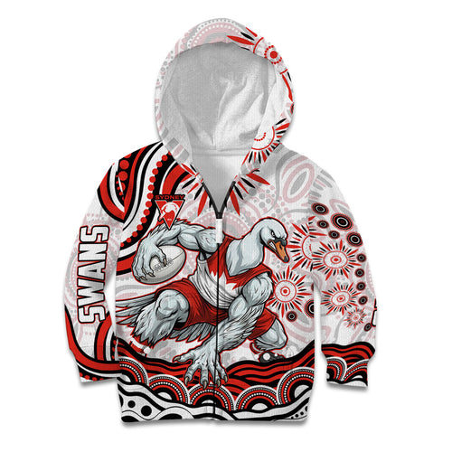 Personalized Sydney Swans Football Mascot Kid Hoodie Aboriginal Dot Art - Dreamtime Football Mascot