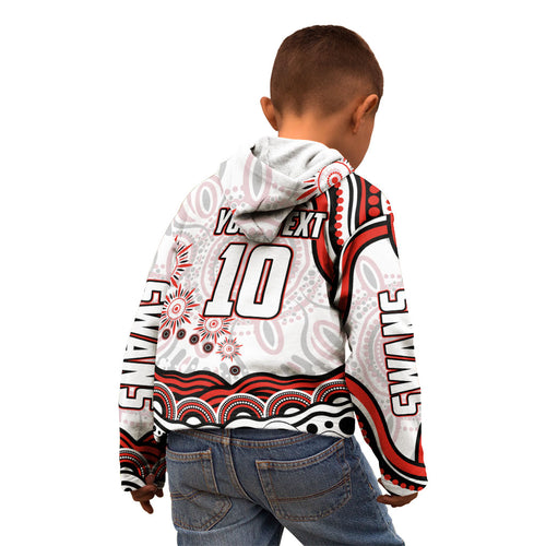 Personalized Sydney Swans Football Mascot Kid Hoodie Aboriginal Dot Art - Dreamtime Football Mascot