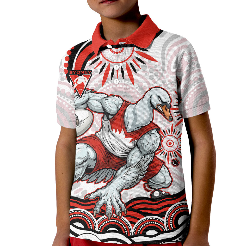 Personalized Sydney Swans Football Mascot Kid Polo Shirt Aboriginal Dot Art - Dreamtime Football Mascot