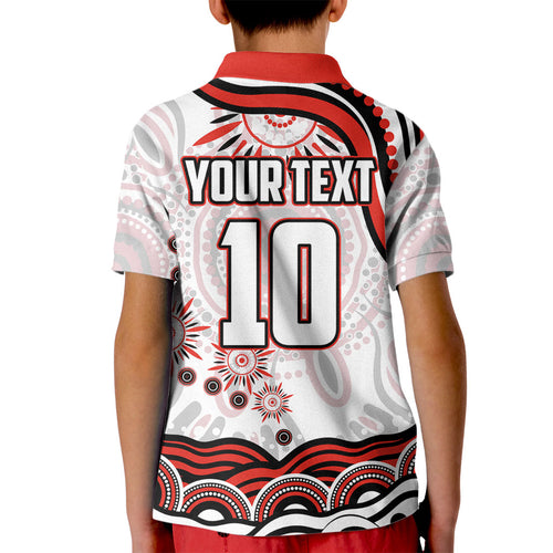 Personalized Sydney Swans Football Mascot Kid Polo Shirt Aboriginal Dot Art - Dreamtime Football Mascot