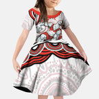 Personalized Sydney Swans Football Mascot Kid Short Sleeve Dress Aboriginal Dot Art - Dreamtime Football Mascot