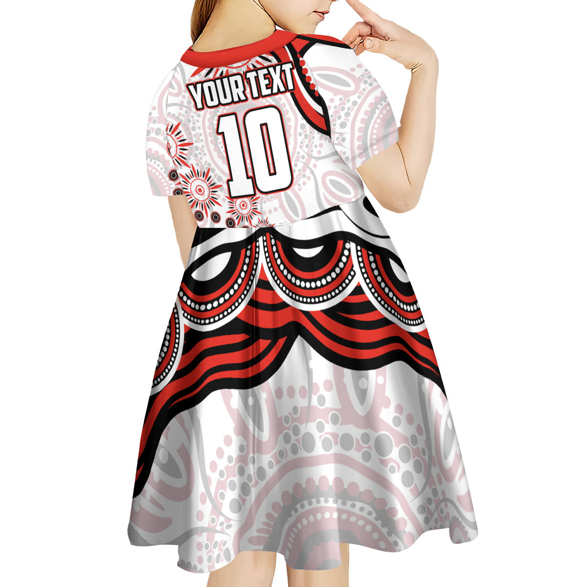 Personalized Sydney Swans Football Mascot Kid Short Sleeve Dress Aboriginal Dot Art - Dreamtime Football Mascot