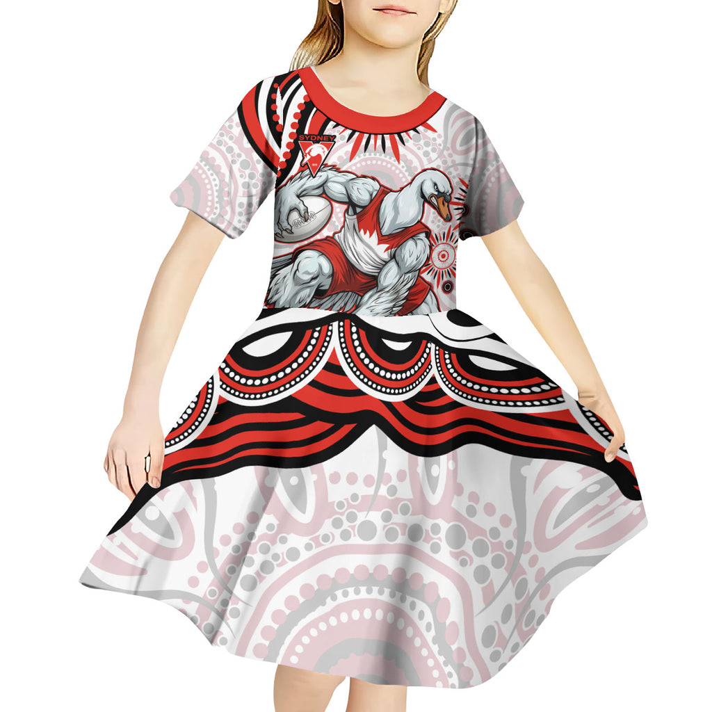 Personalized Sydney Swans Football Mascot Kid Short Sleeve Dress Aboriginal Dot Art - Dreamtime Football Mascot