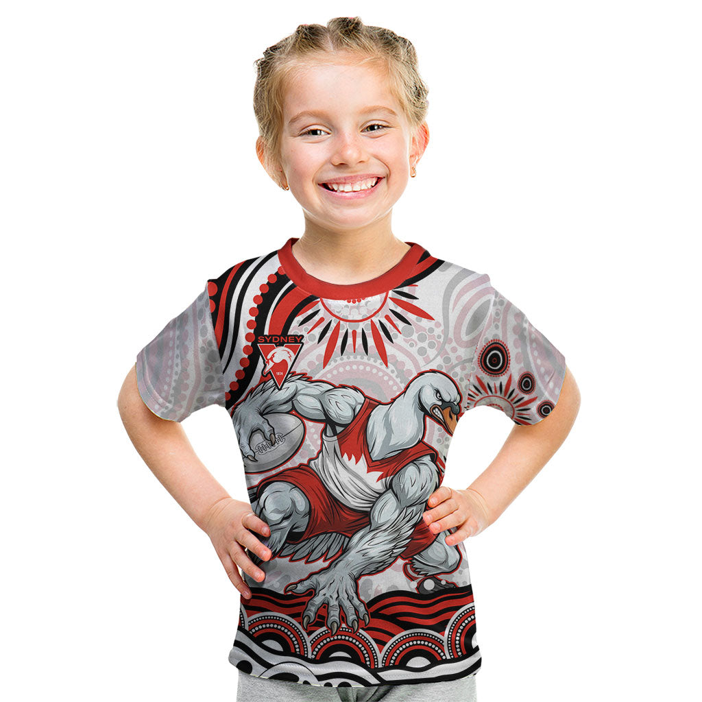 Personalized Sydney Swans Football Mascot Kid T Shirt Aboriginal Dot Art - Dreamtime Football Mascot
