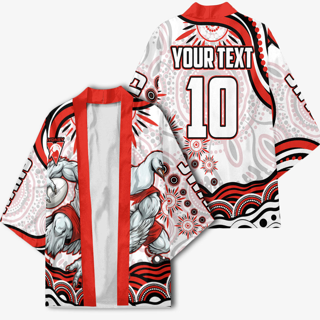 Personalized Sydney Swans Football Mascot Kimono Aboriginal Dot Art - Dreamtime Football Mascot