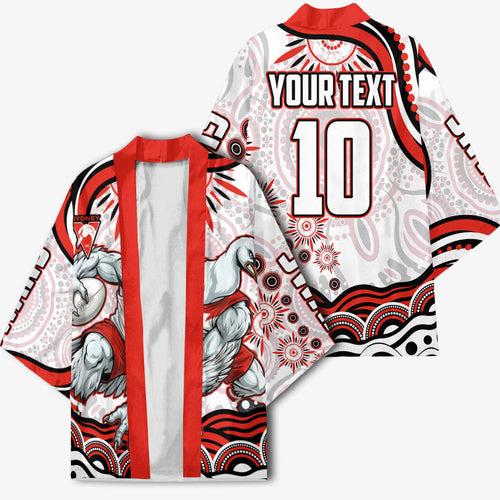 Personalized Sydney Swans Football Mascot Kimono Aboriginal Dot Art - Dreamtime Football Mascot