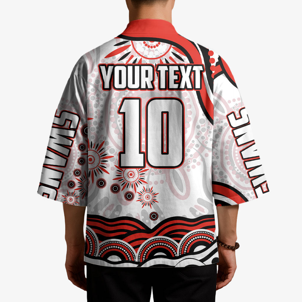 Personalized Sydney Swans Football Mascot Kimono Aboriginal Dot Art - Dreamtime Football Mascot