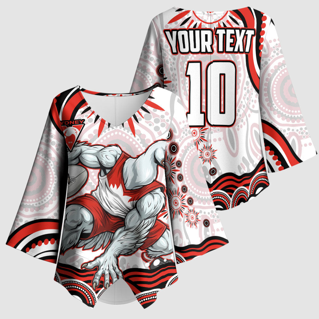 Personalized Sydney Swans Football Mascot Kimono Sleeve Blouse Aboriginal Dot Art - Dreamtime Football Mascot