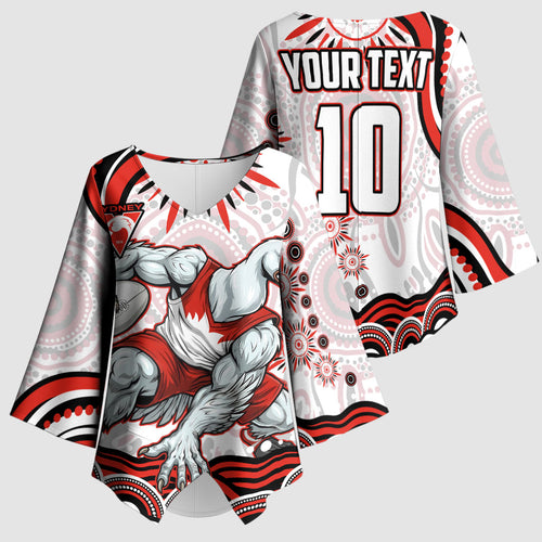 Personalized Sydney Swans Football Mascot Kimono Sleeve Blouse Aboriginal Dot Art - Dreamtime Football Mascot