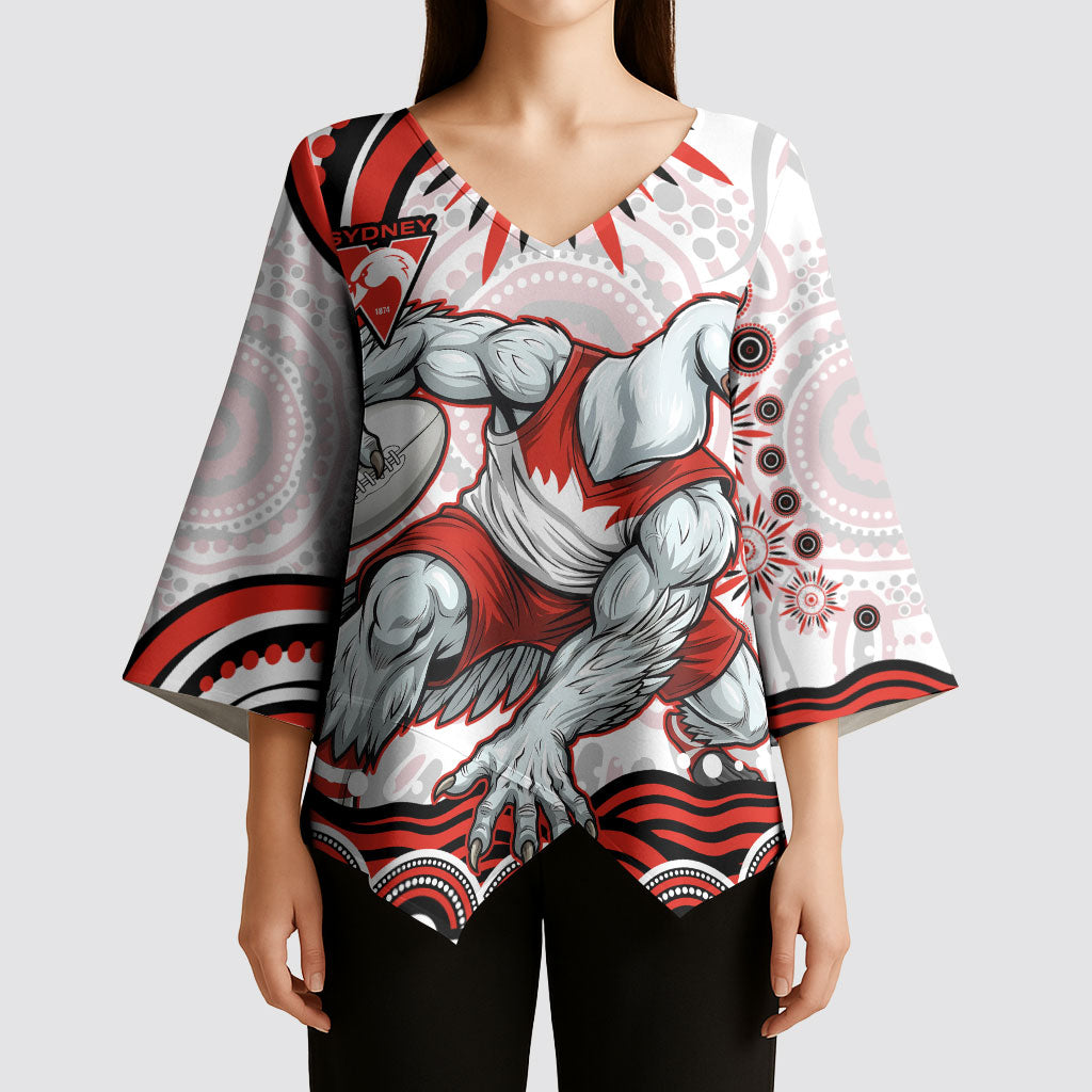 Personalized Sydney Swans Football Mascot Kimono Sleeve Blouse Aboriginal Dot Art - Dreamtime Football Mascot