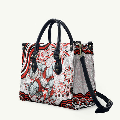 Personalized Sydney Swans Football Mascot Leather Bag Aboriginal Dot Art - Dreamtime Football Mascot