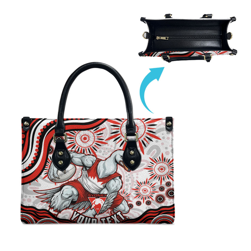 Personalized Sydney Swans Football Mascot Leather Bag Aboriginal Dot Art - Dreamtime Football Mascot