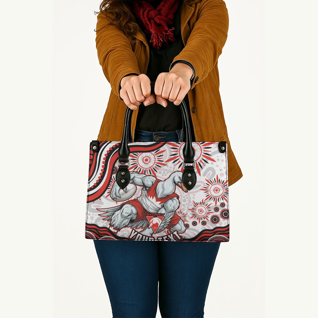 Personalized Sydney Swans Football Mascot Leather Bag Aboriginal Dot Art - Dreamtime Football Mascot